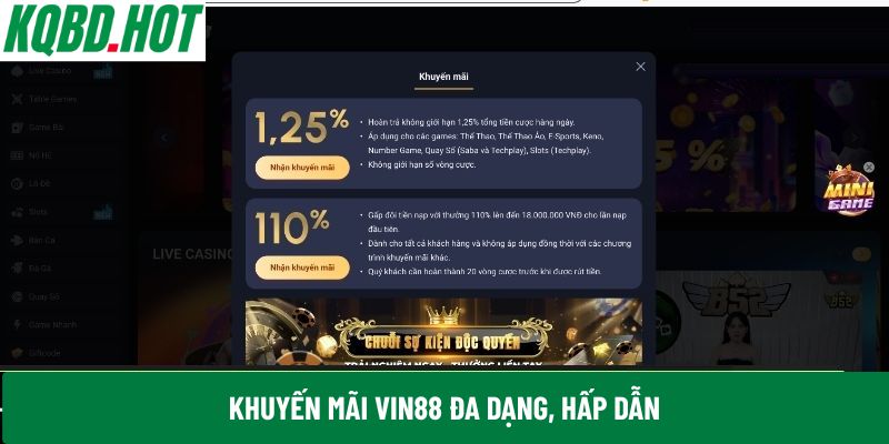 Khuyến mãi VIN88 đa dạng, hấp dẫn